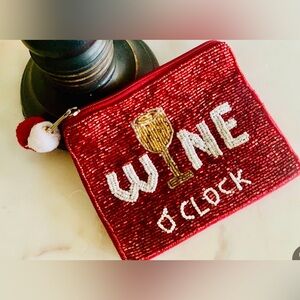 Beaded Wine O'Clock Coin Purse